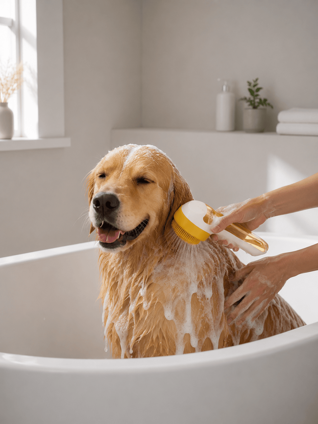Brosse de Bain Chien avec Shampoing Intégré | Bain Facile