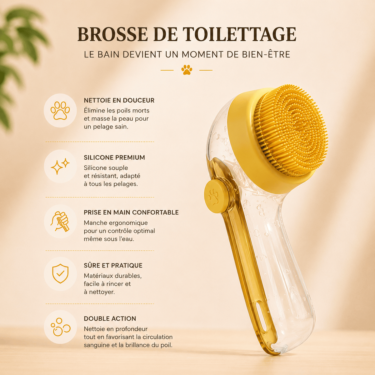 Brosse de Bain Chien avec Shampoing Intégré | Bain Facile