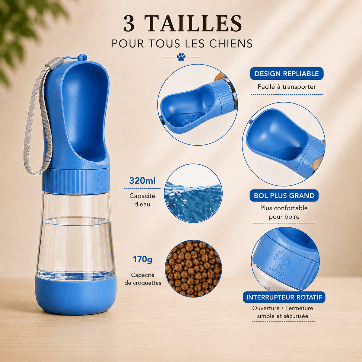 Gourde pour Chien Portable 2-en-1 | Eau + Croquettes
