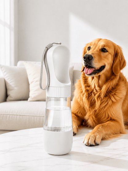 Gourde pour Chien Portable 2-en-1 | Eau + Croquettes Blanc / 330 ml