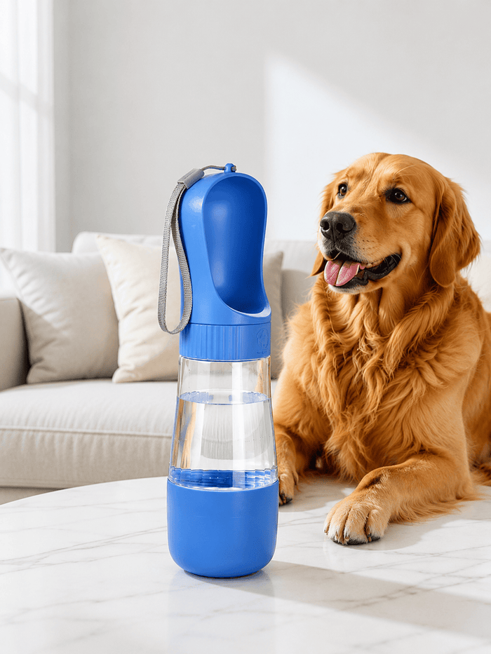 Gourde pour Chien Portable 2-en-1 | Eau + Croquettes Bleu / 510 ml