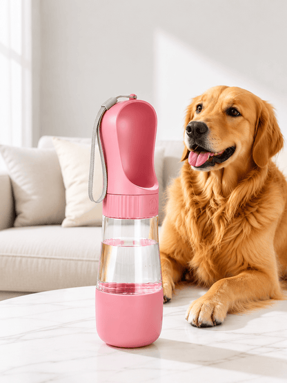 Gourde pour Chien Portable 2-en-1 | Eau + Croquettes Rose / 330 ml