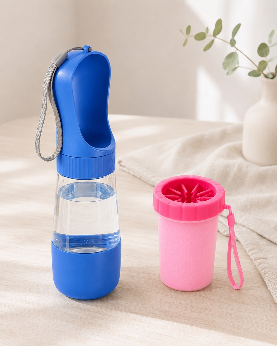 Gourde pour Chien Portable 2-en-1 | Eau + Croquettes Bleu / 510 ml